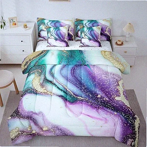 7 Pieces Bed in a Bag Bedding Set with Sheets,Blue Purple Full Blue Violet