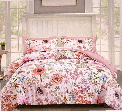 7 Pieces Bed in a Bag Comforter Set Queen Size Colorful Queen 90"×90" Pink