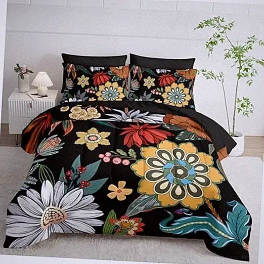 7 Pieces Comforter Set,Bohemian Botanical Bedding Set Queen Colorful Floral