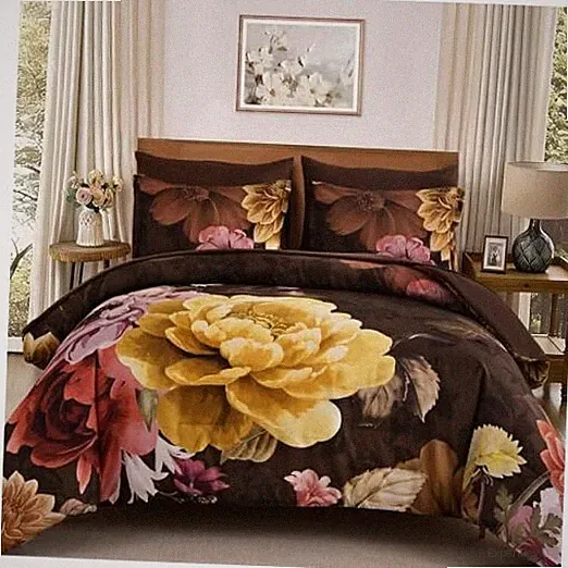 7 Pieces Comforter Set Size, Floral Botanical Bed in a Bag Flower King Brown