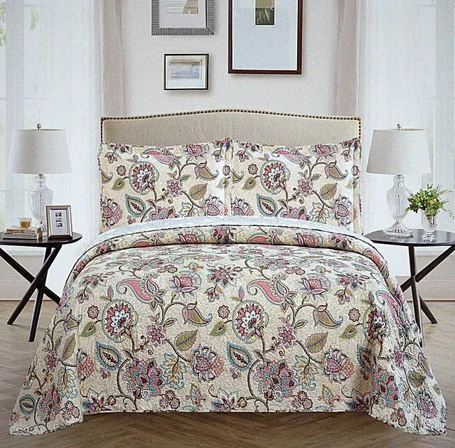 All American Collection 3 Piece New Printed Modern Floral Bedspread Coverlet,...