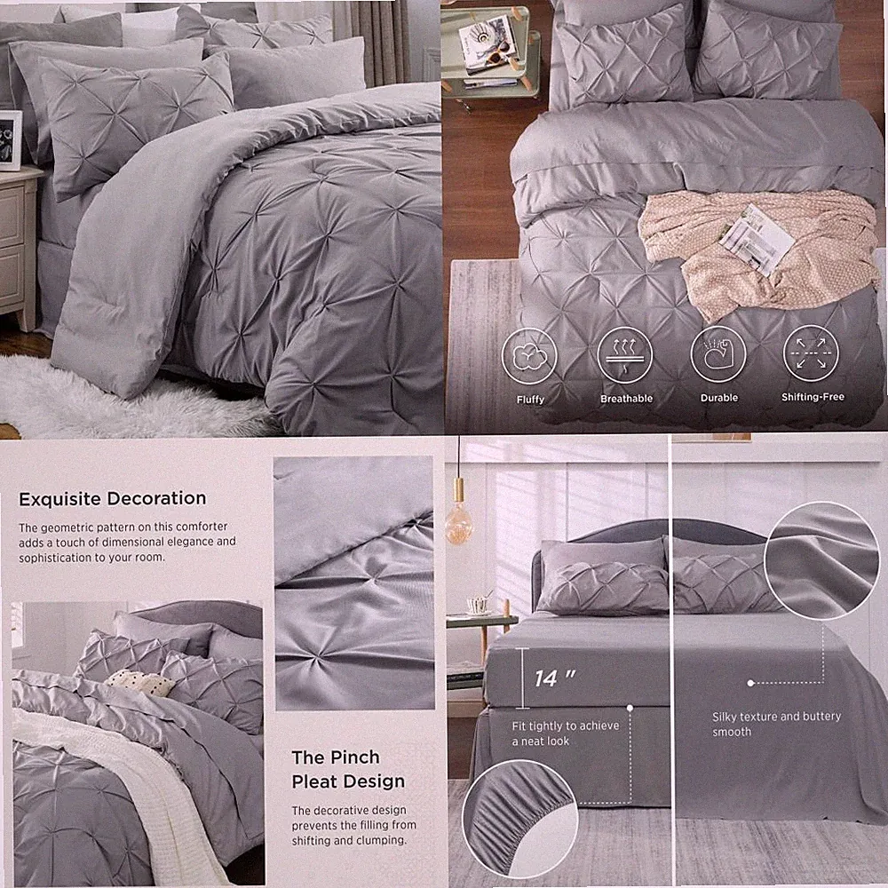 Bedsure King Size Comforter Set - Bedding 7 Pieces, King, Gray