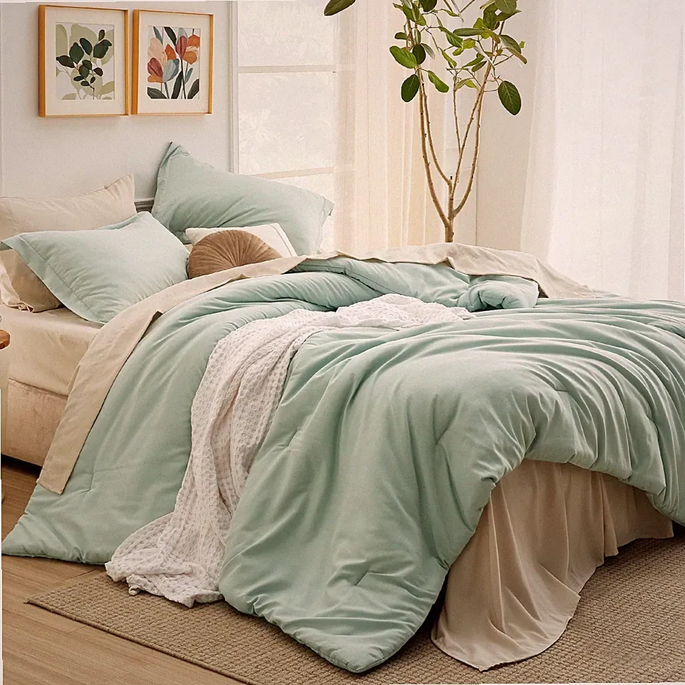 Bedsure Oversized Queen Comforter Set - 7 Pieces Sage Green Bedding