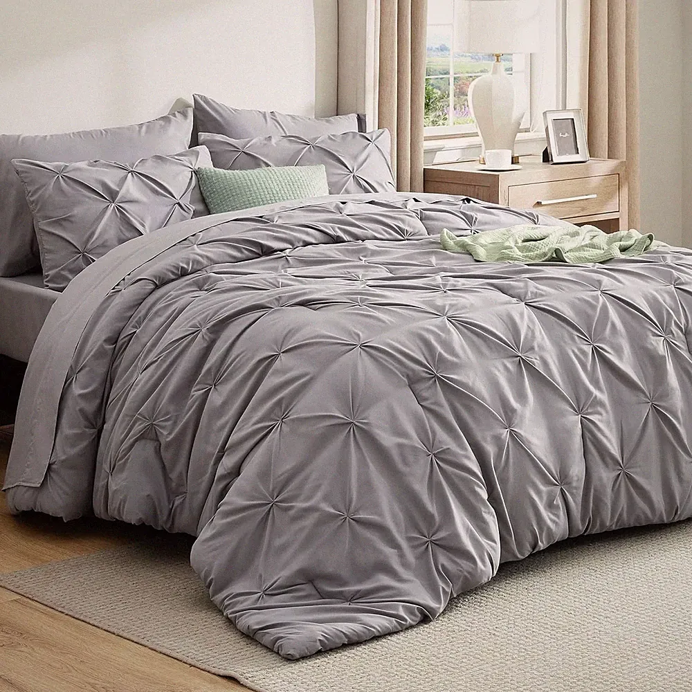 Bedsure Queen Comforter Set Grey - Bed in a Bag Queen Size Bedding 7 Pieces, Gen