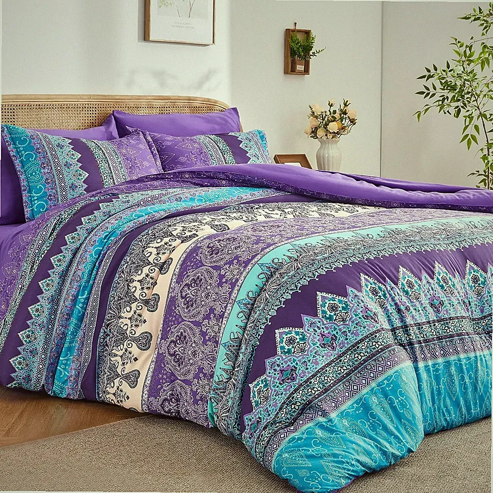 Boho Comforter Set Queen - 7 Pieces Bed in a Bag, Bohemian Striped Comforter...
