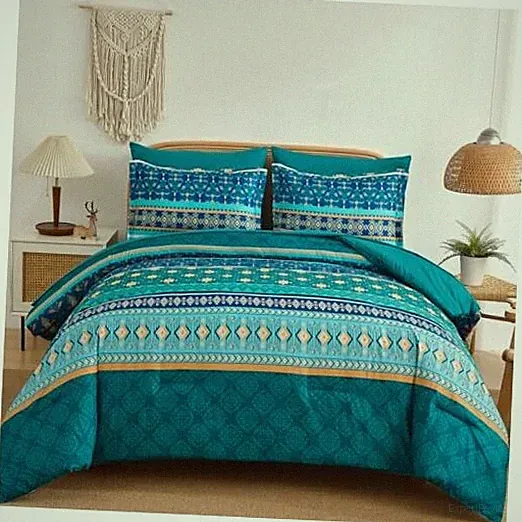 Boho Comforter Set Size,7 Pieces Comforter Bedding Set Bed Queen Turquoise Blue