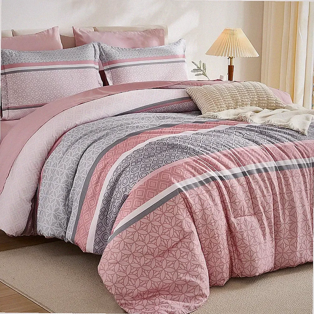 Boho Pink Queen Comforter Set 7 Pieces - Soft Microfiber Bedding Set