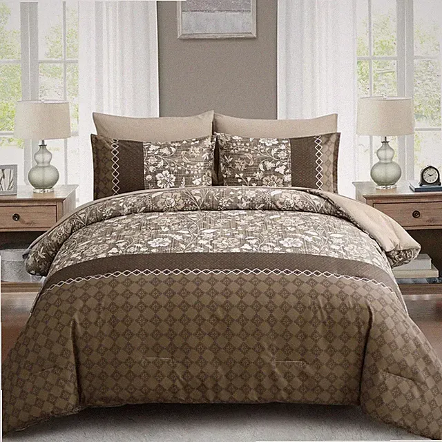 Brown Comforter Set Queen, 7 Pieces Bed in a Bag Floral Patchwork Soft