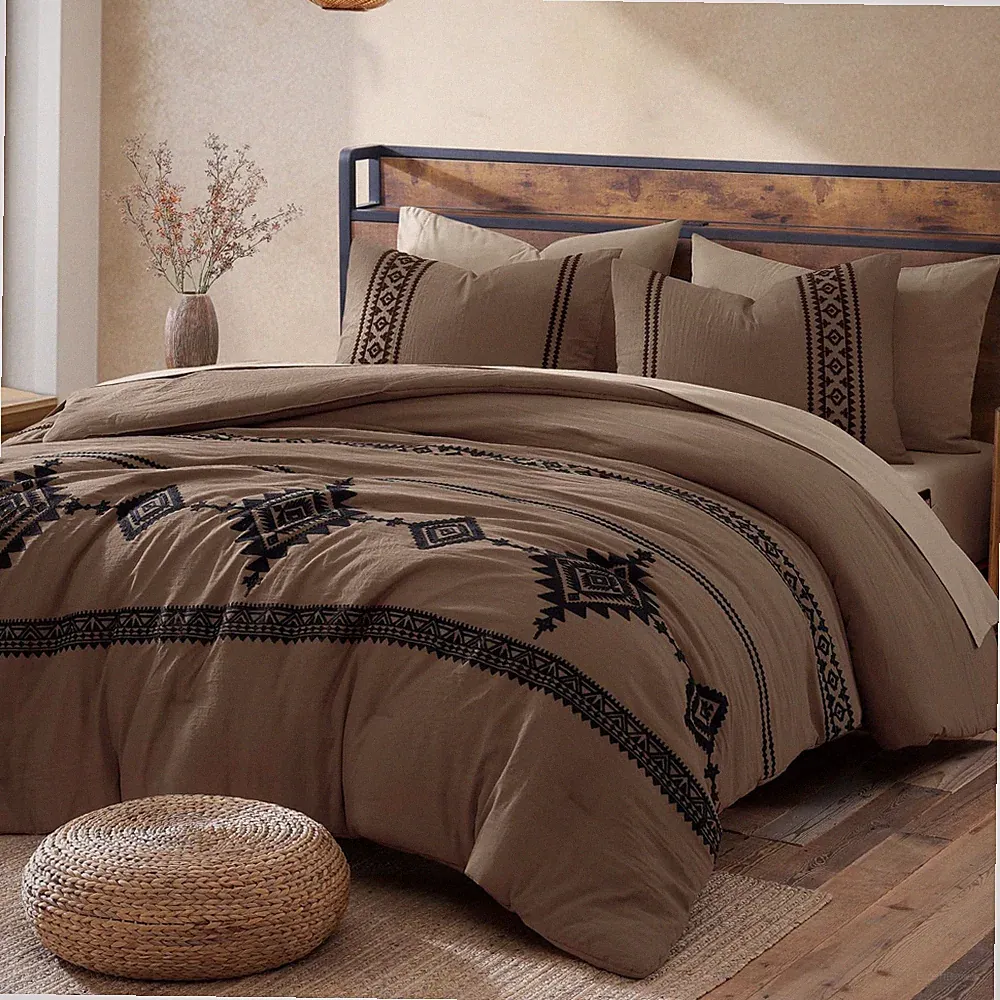 California King Comforter Set Brown Embroidery Western Bedding 7 Pieces MaiR