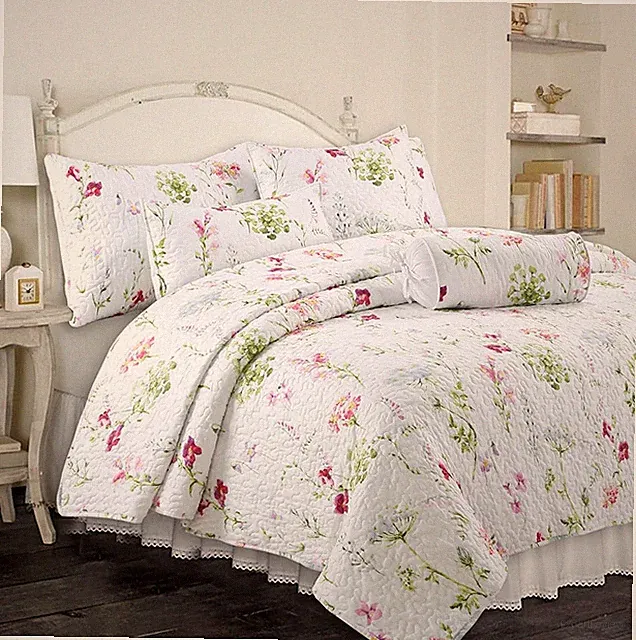 Carlotta Light Pink Blue Floral Quilt Set, Bedspread, Coverlet, Daybed Set