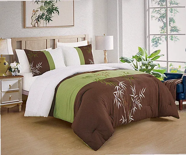 Chezmoi Collection 7-Piece Bamboo Grass Embroidered Bed in a Bag Comforter Set