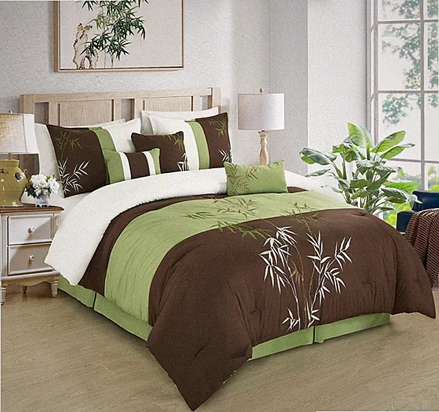 Chezmoi Collection Bengal 7-Piece Bamboo Grass Embroidery Comforter Set