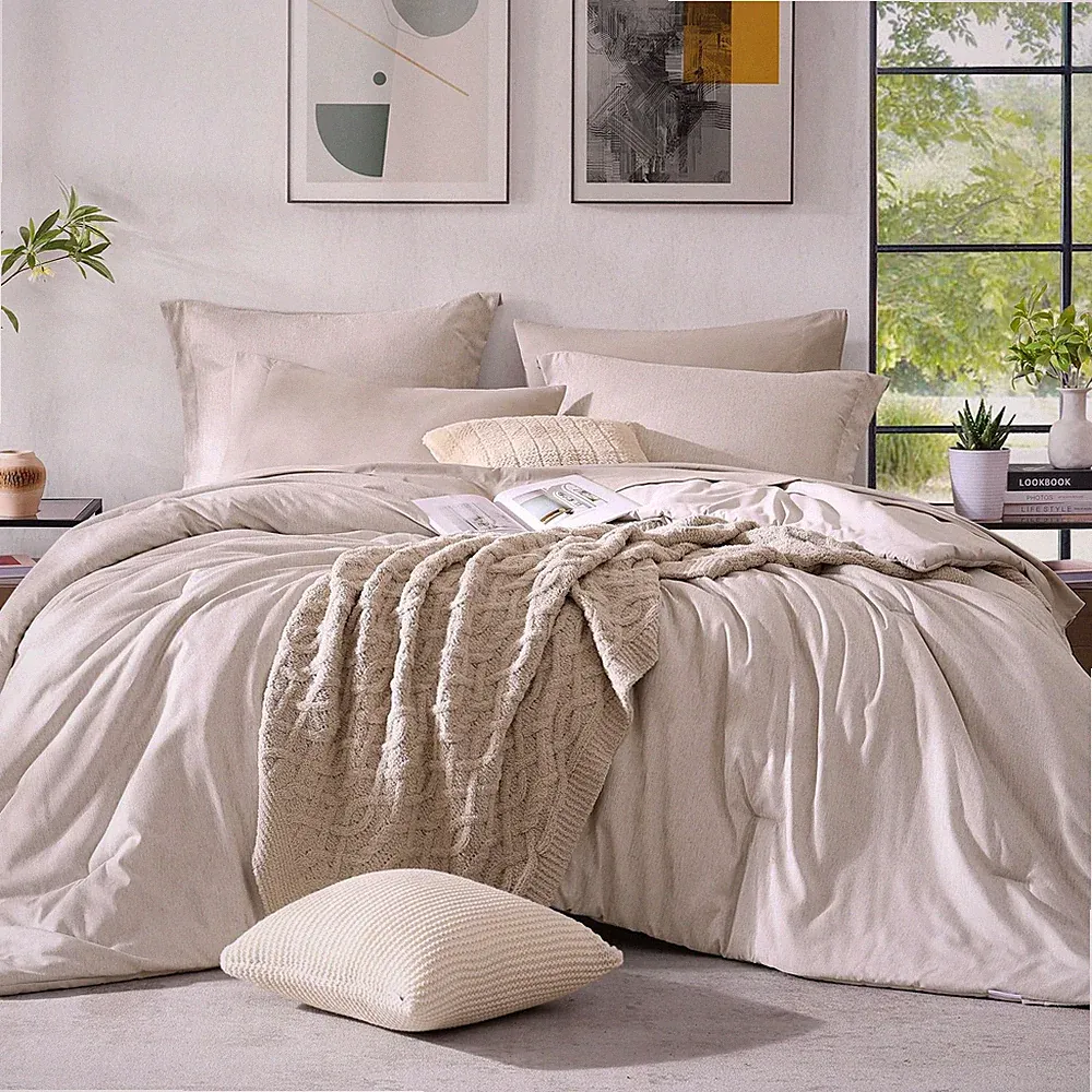 Comforter Set 7 Piece Oversized Queen 98 x98 Oatmeal Beige Monbix Pieces Dyeing