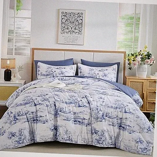Comforter Set 7 Pieces Bed in a Bag Comforters with Sheets, Vintage Full Blue