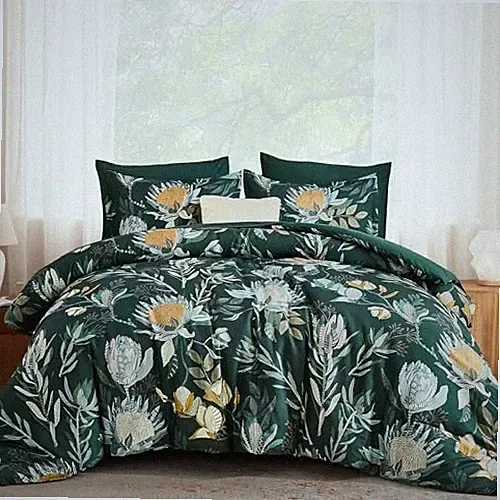 Comforter Set 7 Pieces Bedding Sets Floral Comforter and Sheet King Dark Green