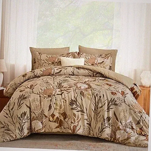 Comforter Set 7 Pieces Bedding Sets Floral Comforter and Sheet Queen Khaki