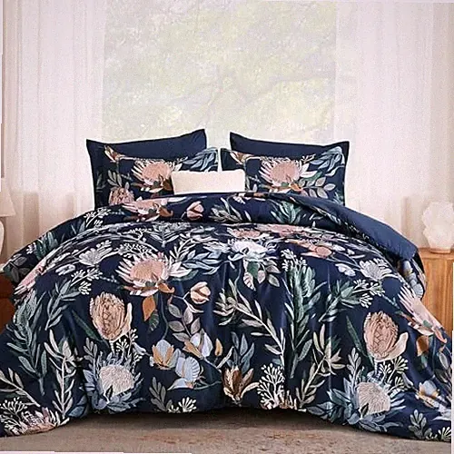 Comforter Set 7 Pieces Bedding Sets Floral Comforter and Sheet Queen Navy Blue