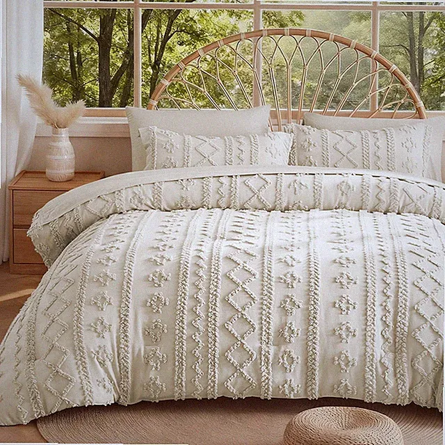 Comforter Set Queen Beige 7 Pieces Tufted Boho Farmhouse Bedding MRHM Pillow