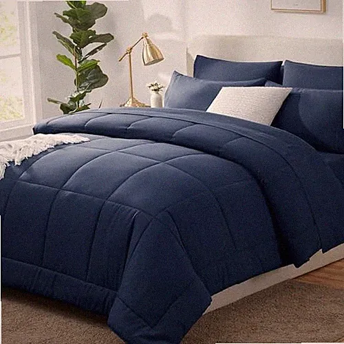 Comforter Sets Blue, 7 Pieces Bed in a Bag, Ultra-Soft Oversized Queen Navy