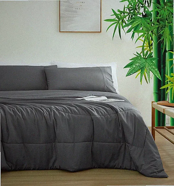 Cooling Bamboo Viscose Comforter Set King Size - Soft & Breathable (Dark Grey)