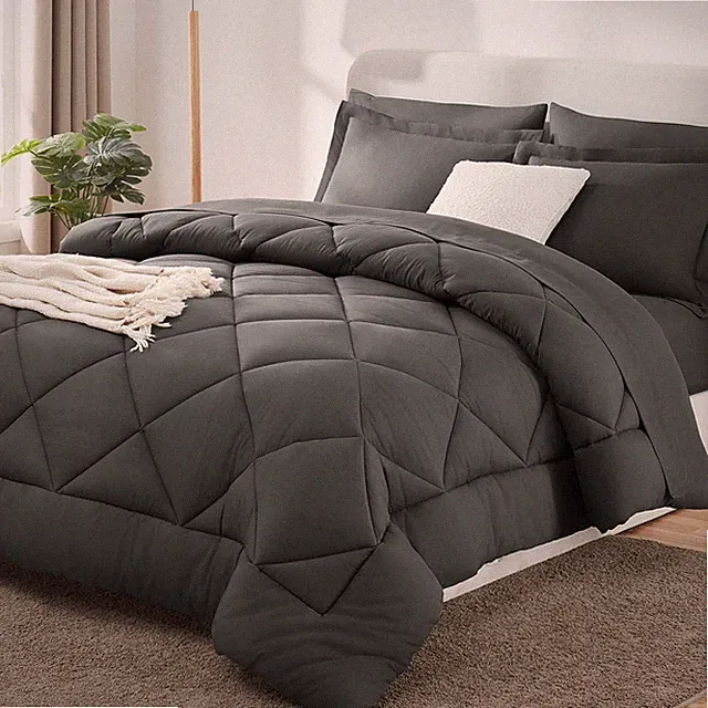 CozyLux King Size Comforter Set Dark Grey 7 Pieces Bed in a Bag King, Luxury...