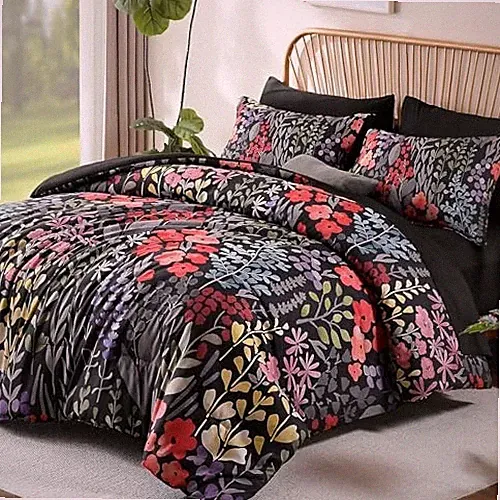 King Comforter Set 7 Pieces Floral Bedding Set, Bed in King (104"x 90") Black