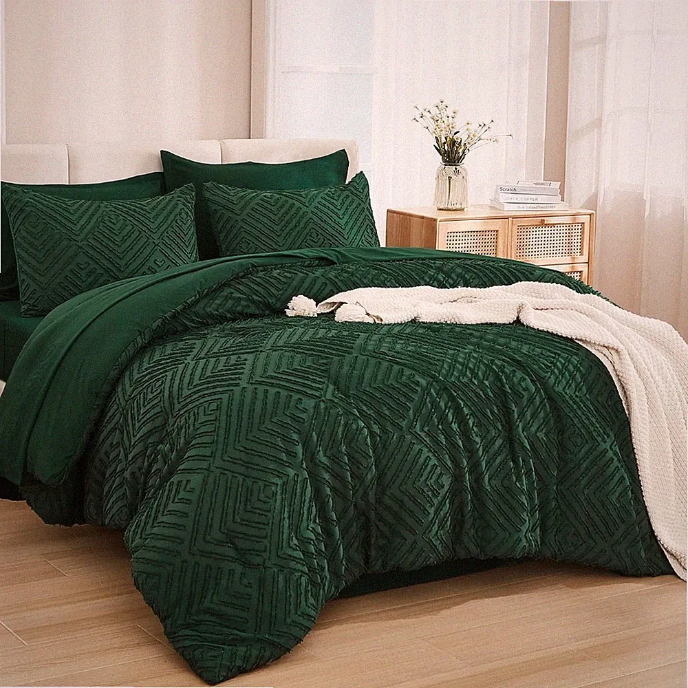 King Size Comforter Set 7 Pieces Dark Emerald Green - Bedding Sets