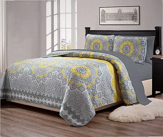 Linen Plus 7pc Queen Over Size Quilted Bedspread With Sheet Set Floral Medall...
