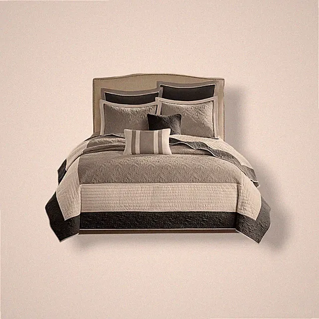 Madison Park Gray Attingham 7-Piece Reversible Coverlet Set- Full/Queen