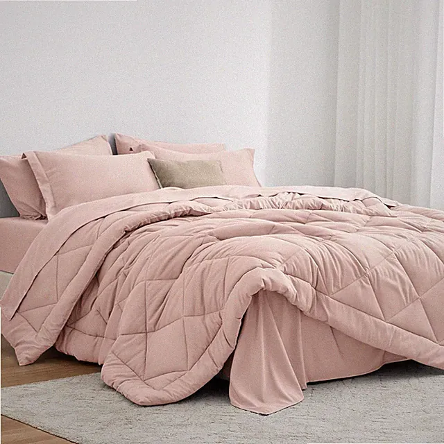 Pink Queen Comforter Set 7 Piece Bed in a Bag Soft Lightweight Bedding