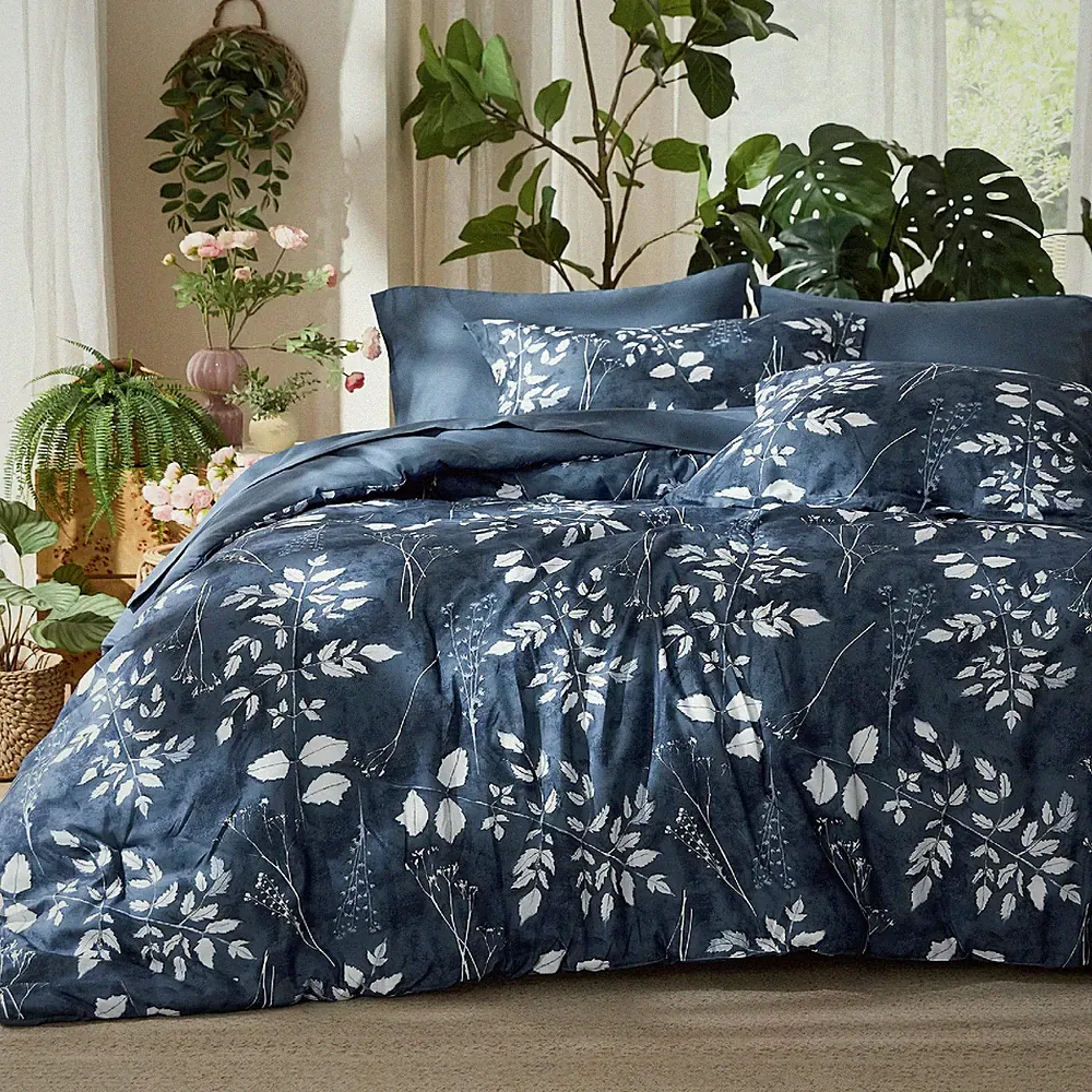Queen Comforter Set 7 Pieces Floral Navy Bed in a Bag Bedsure Soft Bedding Sets