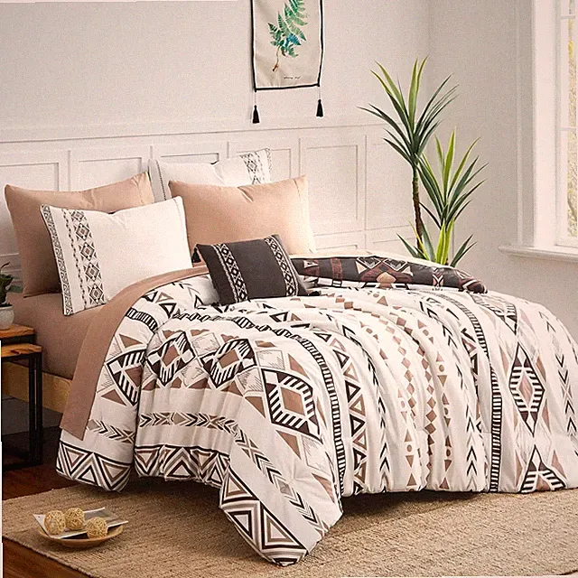 Queen Comforter Set 7 Pieces Reversible Bedding Brown Boho Geniospin Lightweight