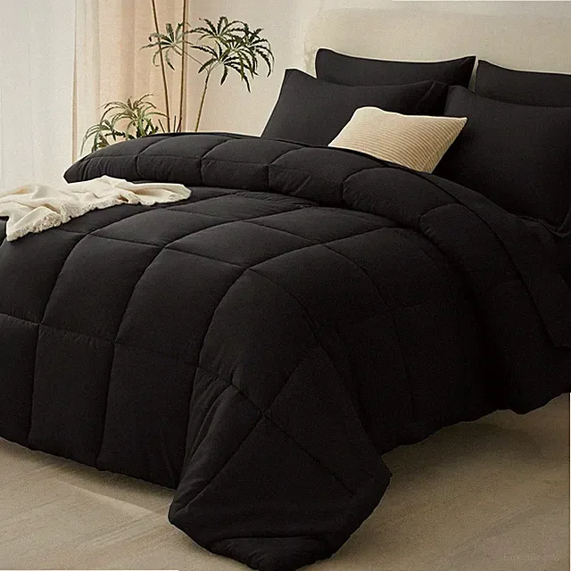 Queen Comforter Set Black - 7 Pieces Bed in a Bag Queen, All Season Soft Bedding