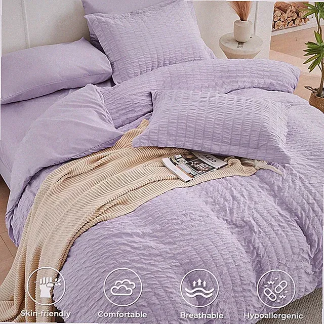 Queen Comforter Set Seersucker 7 Pieces with Sheets Pillowcases & Shams Lavender
