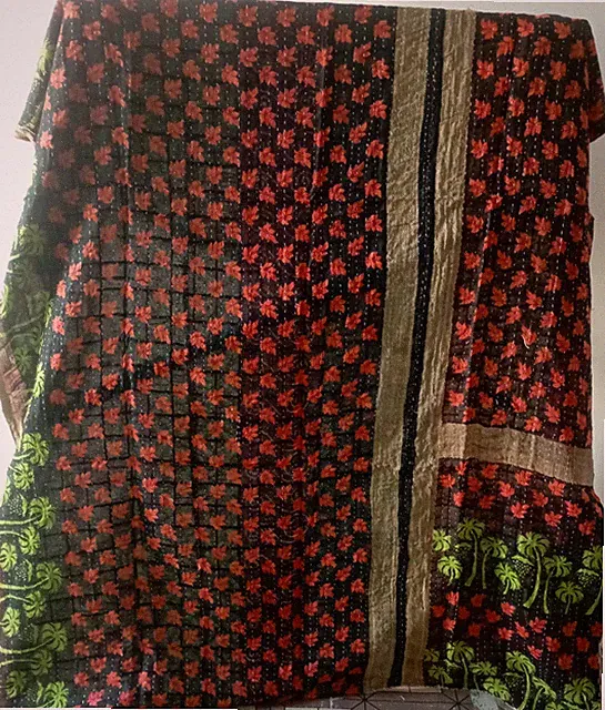 Reversiable Kantha Quilt Indian Handmade Bedding Bedspead Quilt Coverlet Throw