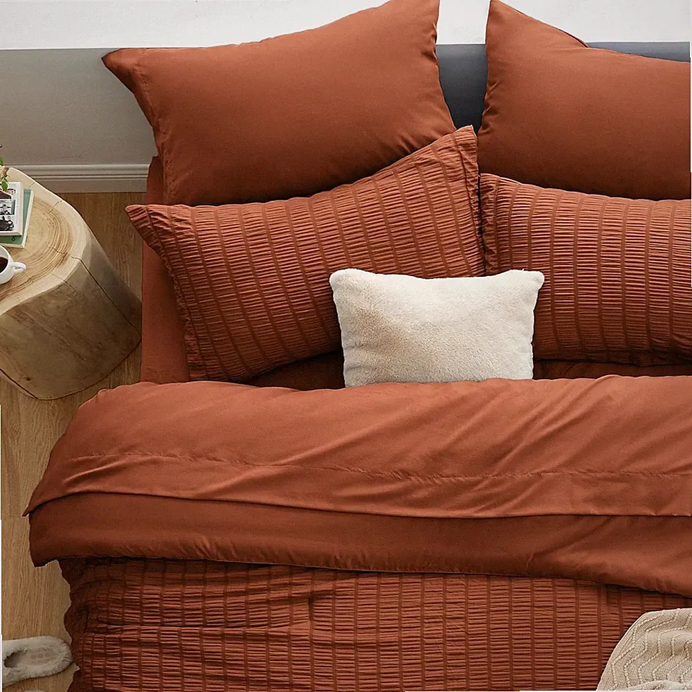 Seersucker Terracotta Queen Comforter Set 7 Pieces All Season Bedding Set Queen