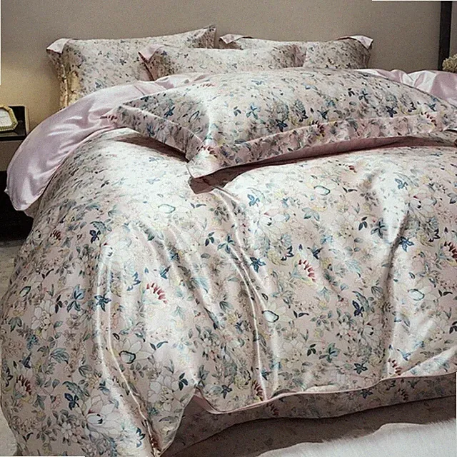 Silk 4Pieces Bedding Set 1PC Duvet Cover, 1PC Bed Sheet 2Pc Pillowcase