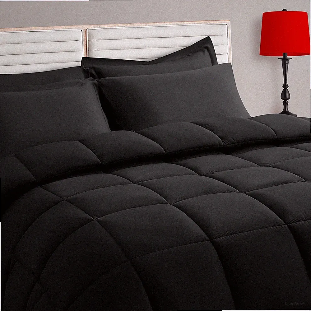 TAIMIT Queen Size Comforter Set - 7 Pieces, Bed in a Bag Bedding Queen, Black