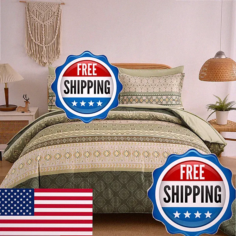 Wongs Bedding Boho Comforter Set Queen Size7 Pieces Sage Green Bedding Set Bed